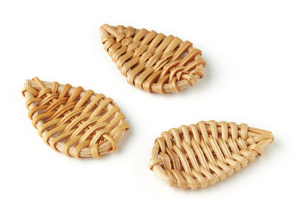 Handwoven Drop Rattan Charms - Drop Rattan Pendant - Wooden Straw Earring - Jewelery Handmade - 51x31.35x4.75mm - RT1201 - DOMEDBAZAAR