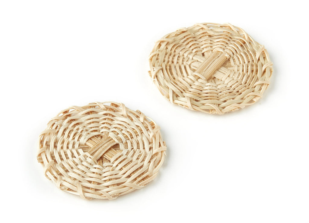 Handwoven Rattan Charms - Round Rattan Pendant - Wooden Straw Earrings - Jewelry Handmade - 40.44x40.44x4.2mm - RT1198 - DOMEDBAZAAR