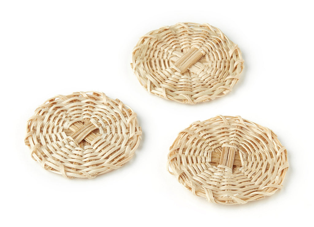 Handwoven Rattan Charms - Round Rattan Pendant - Wooden Straw Earrings - Jewelry Handmade - 40.44x40.44x4.2mm - RT1198 - DOMEDBAZAAR