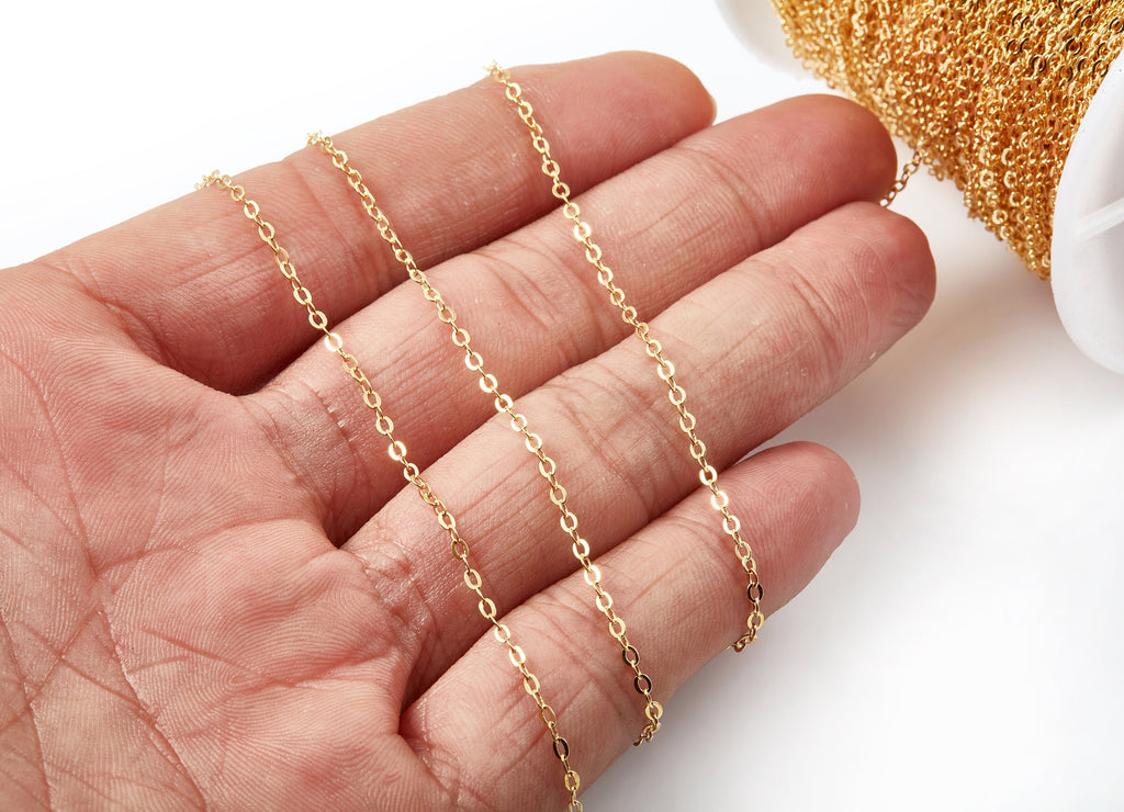 Flat Soldered Cable Chain - Brass Chain - 18k Real Gold Plated - Soldered Link Chain - 0.09&quot; x 0.07&quot; x 0.01&quot; -  Jewelry Making - RGP1025 - DOMEDBAZAAR