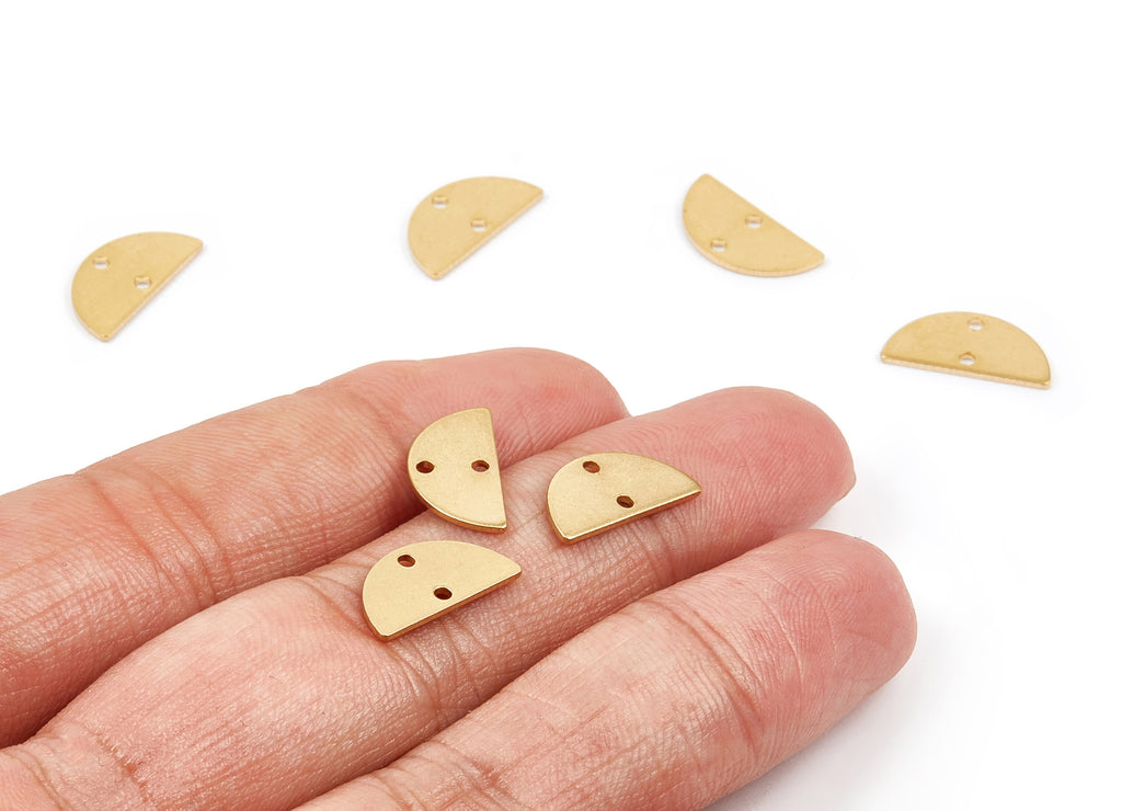 Brass Semicircle Connector - Raw Brass Semicircle Charms with 2 Holes - Earrings Findings - Jewelry Supplies - 15x7.5x0.8mm - PP2152 - DOMEDBAZAAR