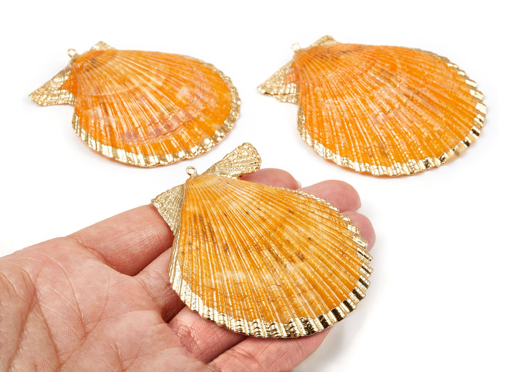 Mussel Shell Charms - Seashell Pendant - Gold Tone Plated Earrings - 1 Hole - 50x45.2x7mm - SF1009A - DOMEDBAZAAR