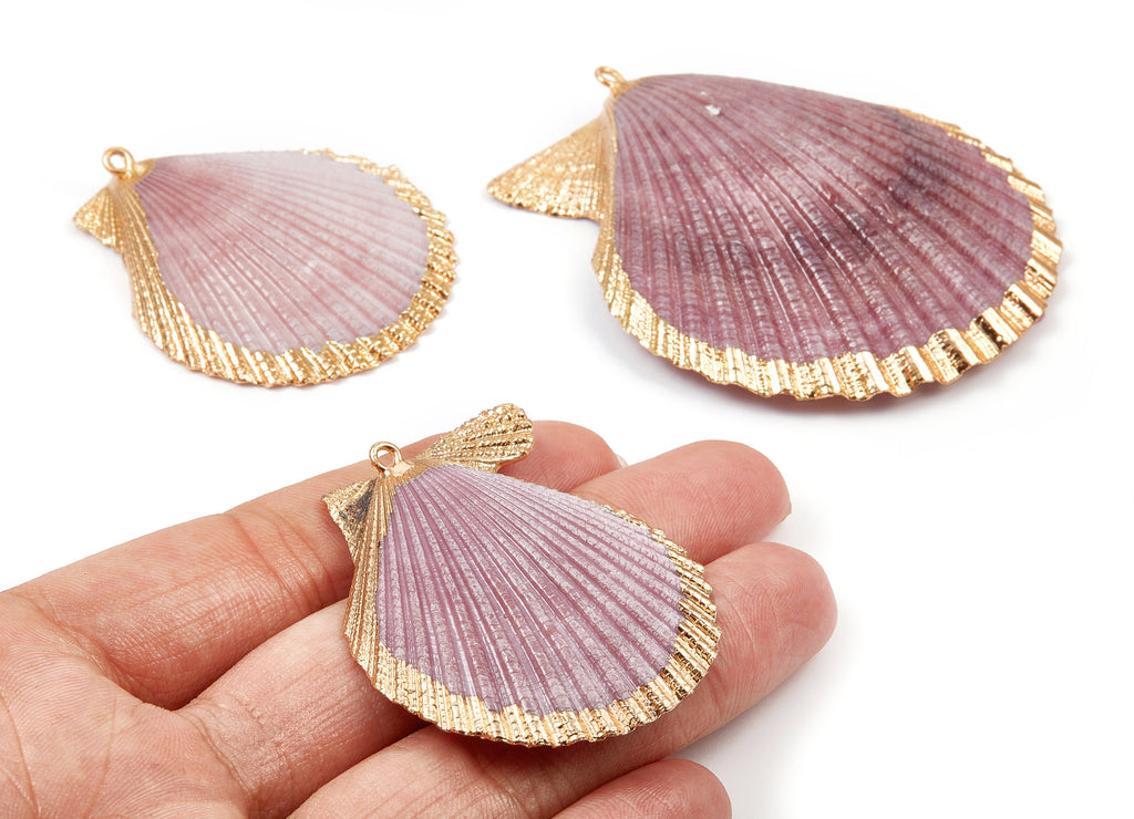 Mussel Shell Charms - Seashell Pendant - Gold Tone Plated Earrings - 1 Hole - 50x45.2x7mm - SF1009C - DOMEDBAZAAR