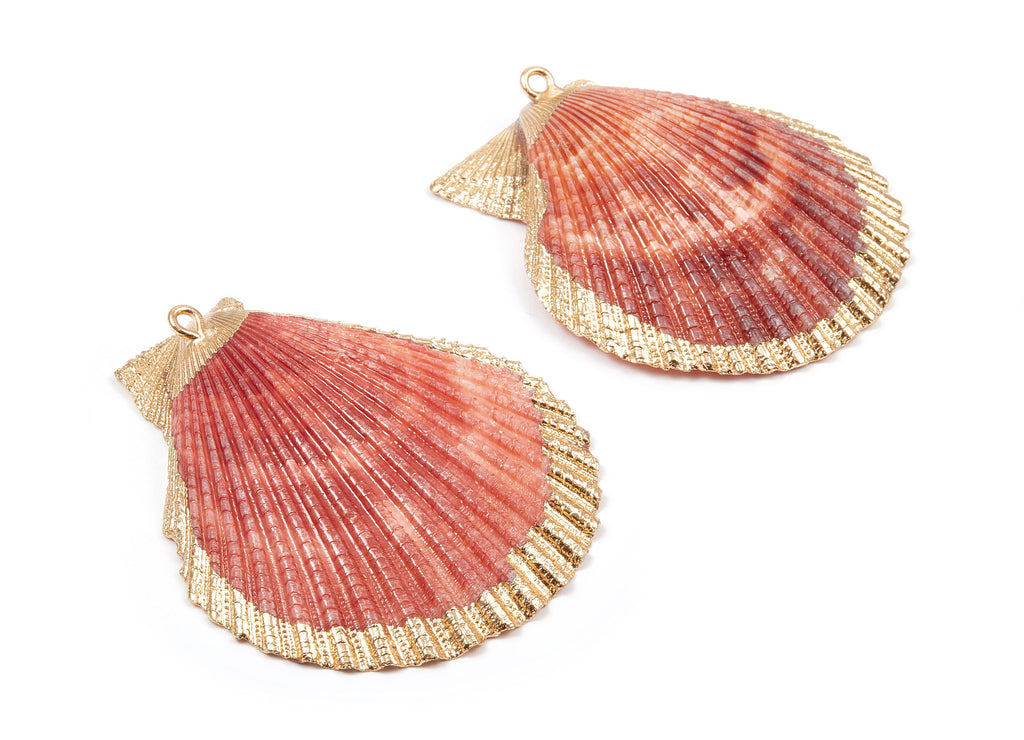 Mussel Shell Charms - Seashell Pendant - Gold Tone Plated Earrings - 1 Hole - 50x45.2x7mm - SF1009D - DOMEDBAZAAR