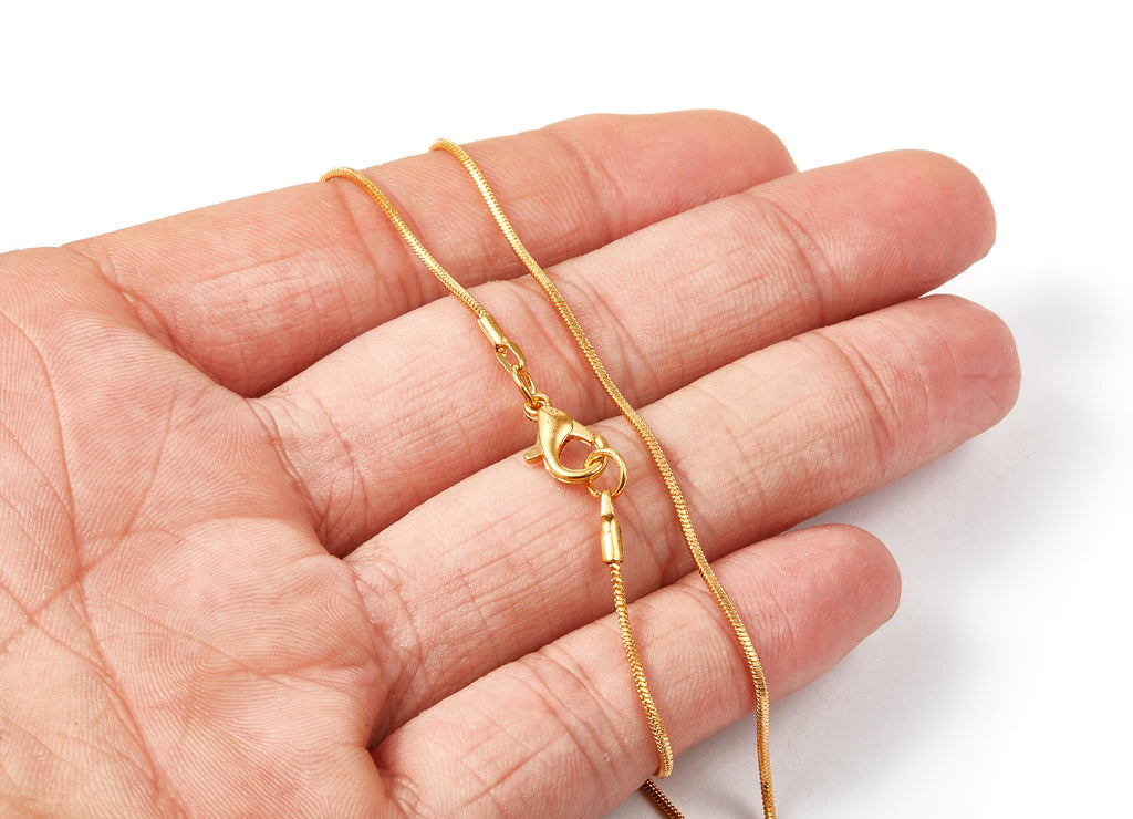 Finished Flat Snake Necklace Chain -16 Inch Raw Brass Chain - Gold Tone Plated Necklace Chain - 0.05&quot; x 0.05&quot;- CC1090 - DOMEDBAZAAR