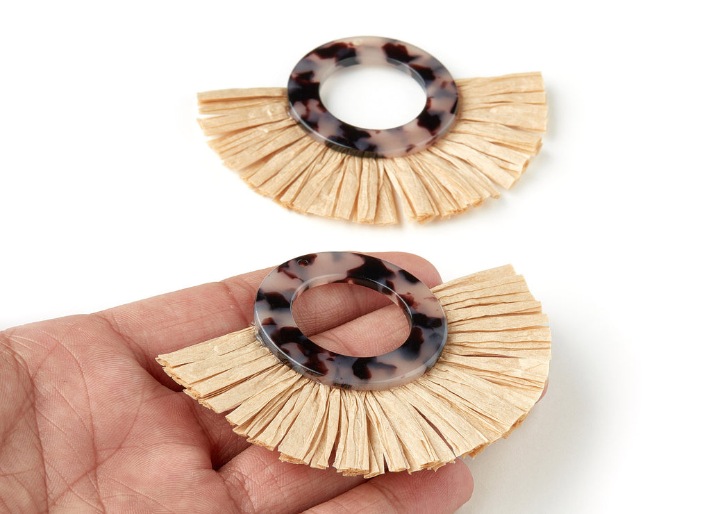 Acetate Tassels Fan Charm - Blond Tortoise Shell Earring - Tassels Fan Single Layer Raffia - Color Code:A06 - 63.8x87.3x3.9mm - AC1629-A06-A - DOMEDBAZAAR