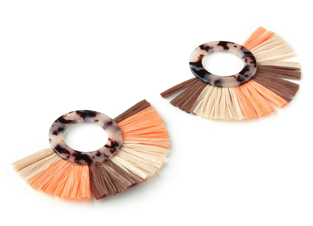 Acetate Tassels Fan Charms - Blonde Tortoise Shell Earrings - Tassels Fan Single Layer Raffia - Color Code:A06 - 63.77x87.3x4mm - AC1629-A06 - DOMEDBAZAAR