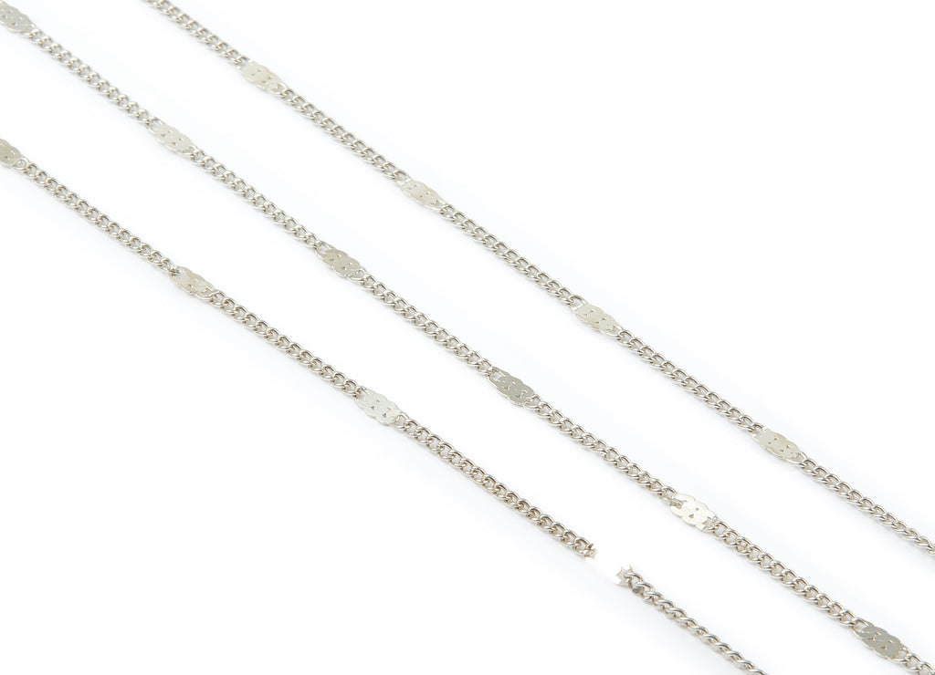 Hammered Satellite Curb Chain - Brass Chain - Silver Tone Plated Chain - Soldered Chain - 0.06&quot; x 0.03&quot; x 0.09&quot; - CC1102S - DOMEDBAZAAR