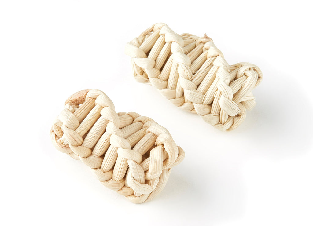 Handwoven Rattan Earrings - Spiral Shape Rattan Pendant - Wooden Straw Earrings - Jewelery Handmade - 22.8x14.2mm - RT1167S - DOMEDBAZAAR
