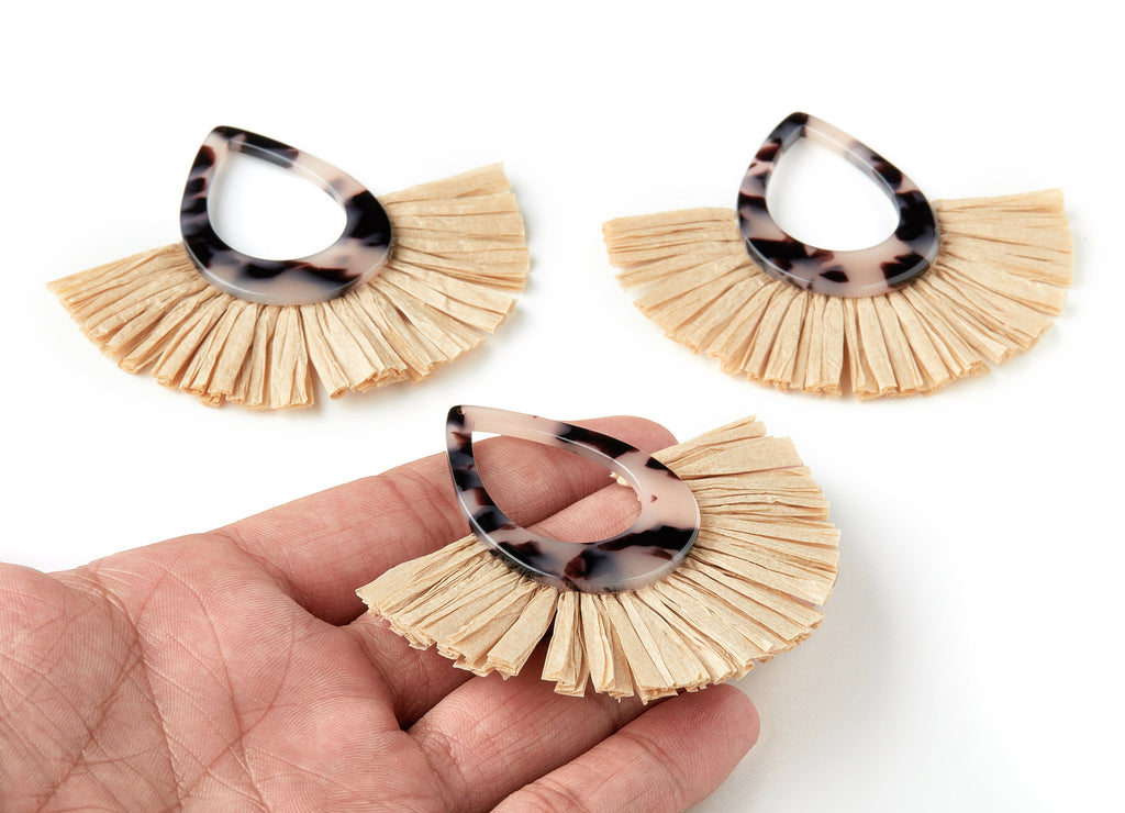 Acetate Tassels Fan Charm - Blonde Tortoise Shell Earring - Tassels Fan Single Layer Raffia - Color Code:A06 -75.4x65.56x4.26mm - AC1625-A06 - DOMEDBAZAAR