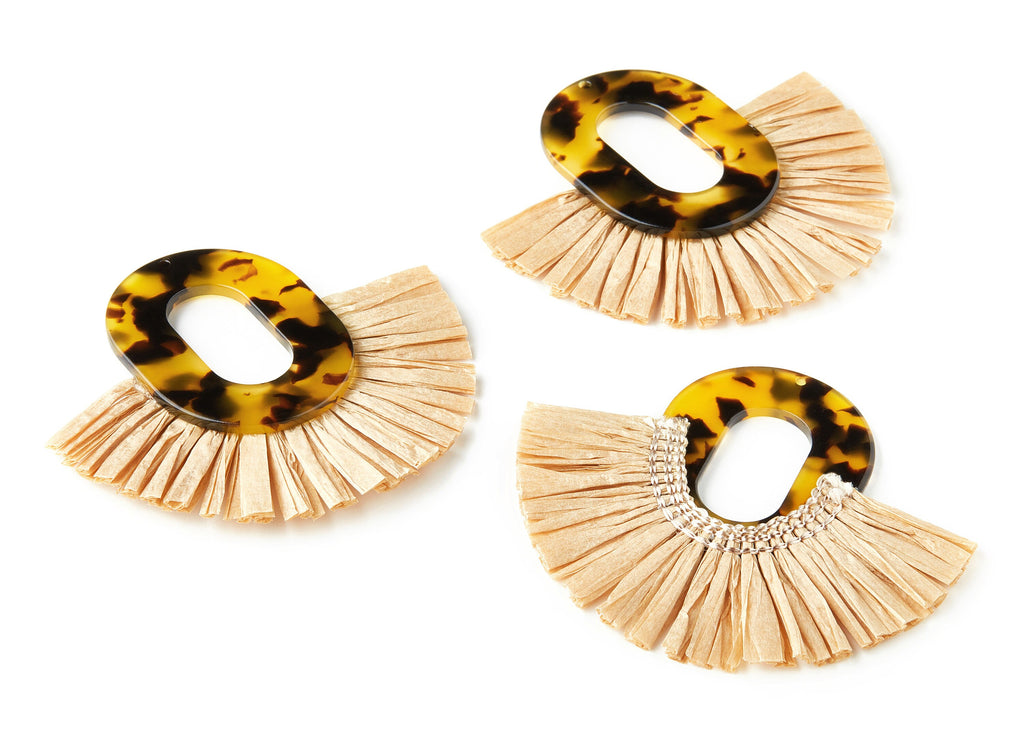 Acetate Tassels Fan Charm - Tortoise Shell Earring - Tassels Fan Single Layer Raffia - Color Code:A02 - 75.48x67.5x4.08mm - AC1626-A02 - DOMEDBAZAAR
