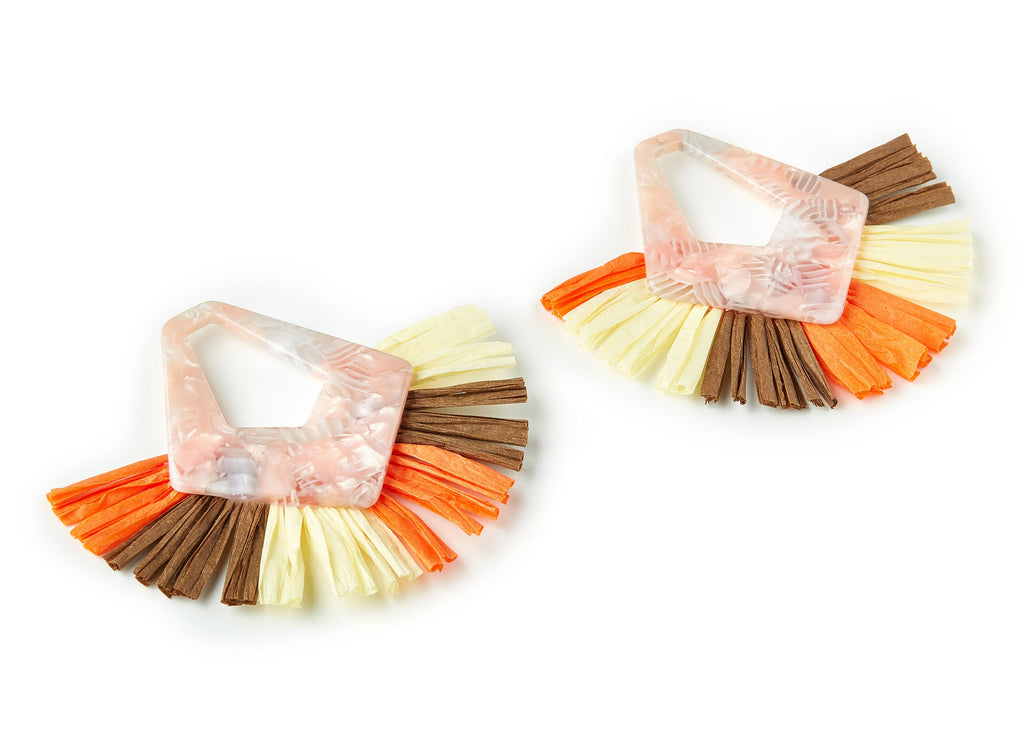 Acetate Tassels Fan Charm - Tassels Fan Single Layer Raffia - Earring Findings - Color Code:A84 - 78.6x65.68x3.99mm - AC1641-A84-A - DOMEDBAZAAR