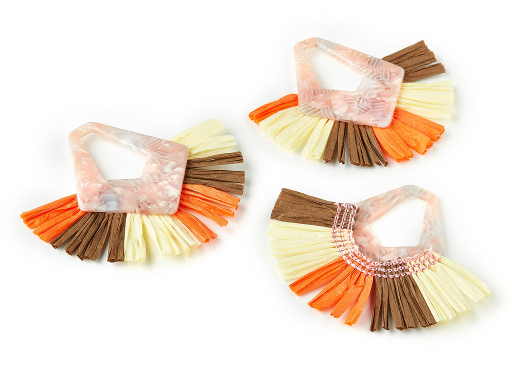 Acetate Tassels Fan Charm - Tassels Fan Single Layer Raffia - Earring Findings - Color Code:A84 - 78.6x65.68x3.99mm - AC1641-A84-A - DOMEDBAZAAR