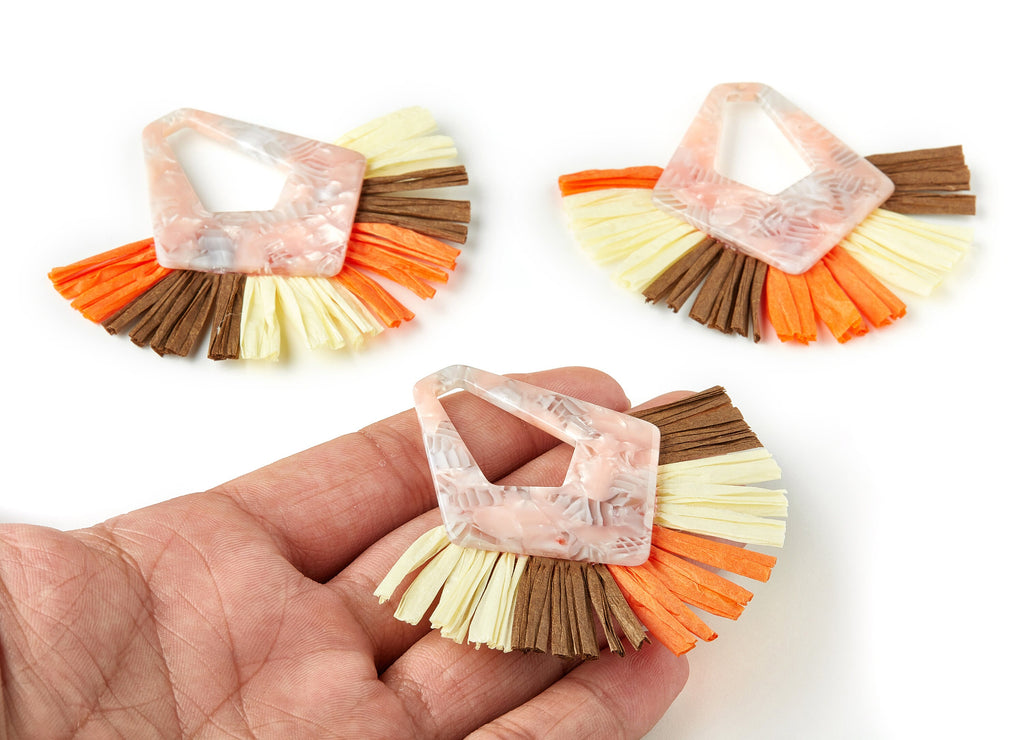 Acetate Tassels Fan Charm - Tassels Fan Single Layer Raffia - Earring Findings - Color Code:A84 - 78.6x65.68x3.99mm - AC1641-A84-A - DOMEDBAZAAR