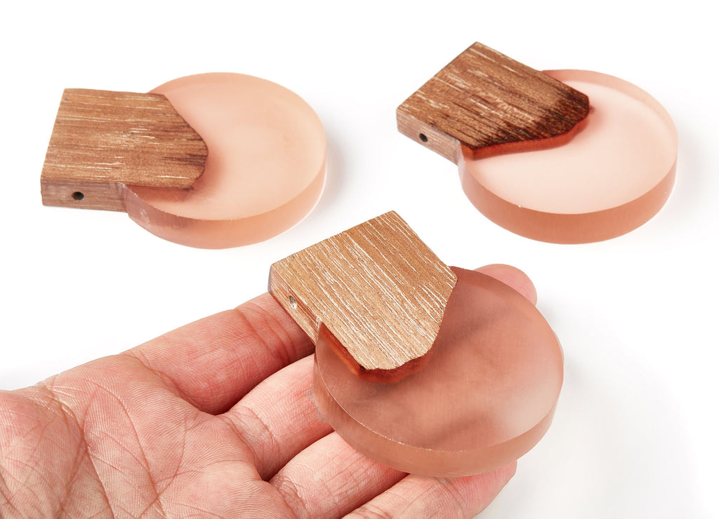 Wood Resin Pendant - Natural Mahogany Wooden Charms - Epoxy Resin Necklace - Jewelry Supplies - Wooden Beads - 65.9x52.5x8.6mm - BB1010A - DOMEDBAZAAR