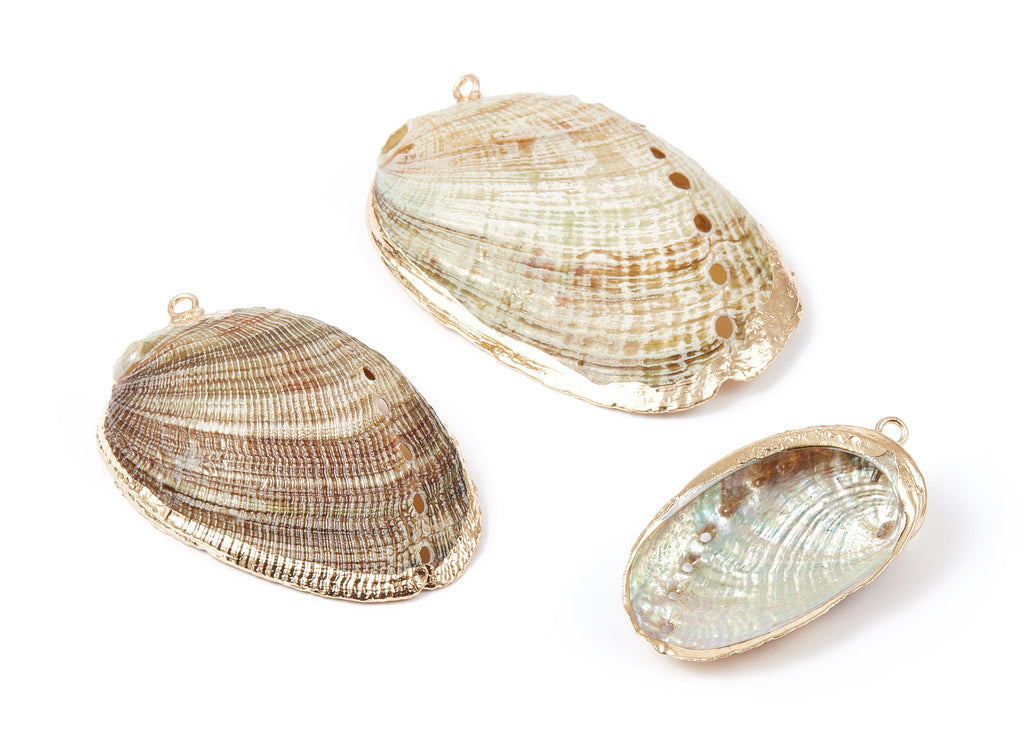 Musell Shell Charms - Seashell Pendant - Glod Tone Plated Earrings - 1 Hole - 46.6x28.5x7.75mm - SF1010 - DOMEDBAZAAR