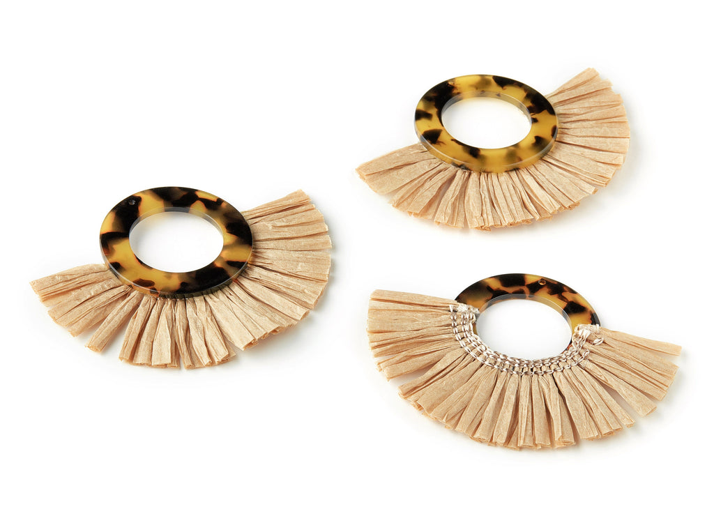 Acetate Tassels Fan Charm - Tortoise Shell Earring - Tassels Fan Single Layer Raffia - Color Code:A01 -79.15x59.15x3.95mm - AC1629-A01 - DOMEDBAZAAR