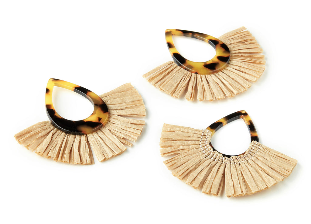 Acetate Drop Charms with Raffia Tassels - Tassels Fan Single Layer Raffia - Jewelry Supplies - Color Code: A01 - 75.4x65.6x4.3mm- AC1625-A01 - DOMEDBAZAAR