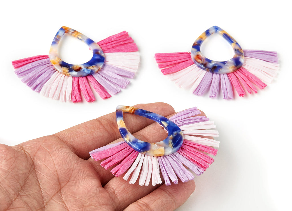 Acetate Drop Charms with Raffia Tassels - Tassels Fan Single Layer Raffia - Color Code: A96 - 75.4x65.56x4.26mm - AC1625-A96 - DOMEDBAZAAR