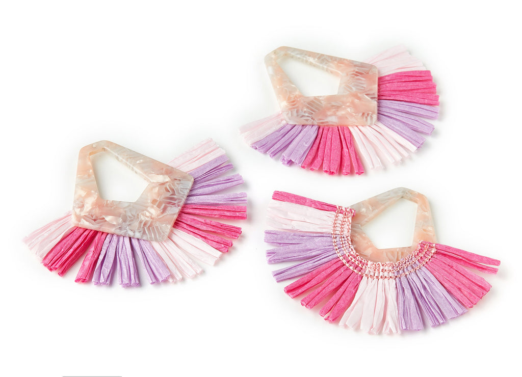 Acetate Tassels Fan Charm - Tassels Fan Single Layer Raffia - Earring Findings - Color Code: A84 - 80.63x67.89x3.93mm - AC1641-A84 - DOMEDBAZAAR
