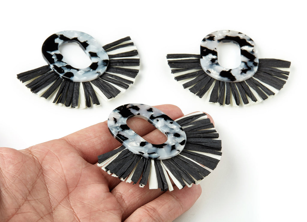 Acetate Oval Charms with Raffia Tassels - Tassels Fan Single Layer Raffia - Color Code: A15 - 75.48x67.47x4.08mm - AC1626-A15 - DOMEDBAZAAR