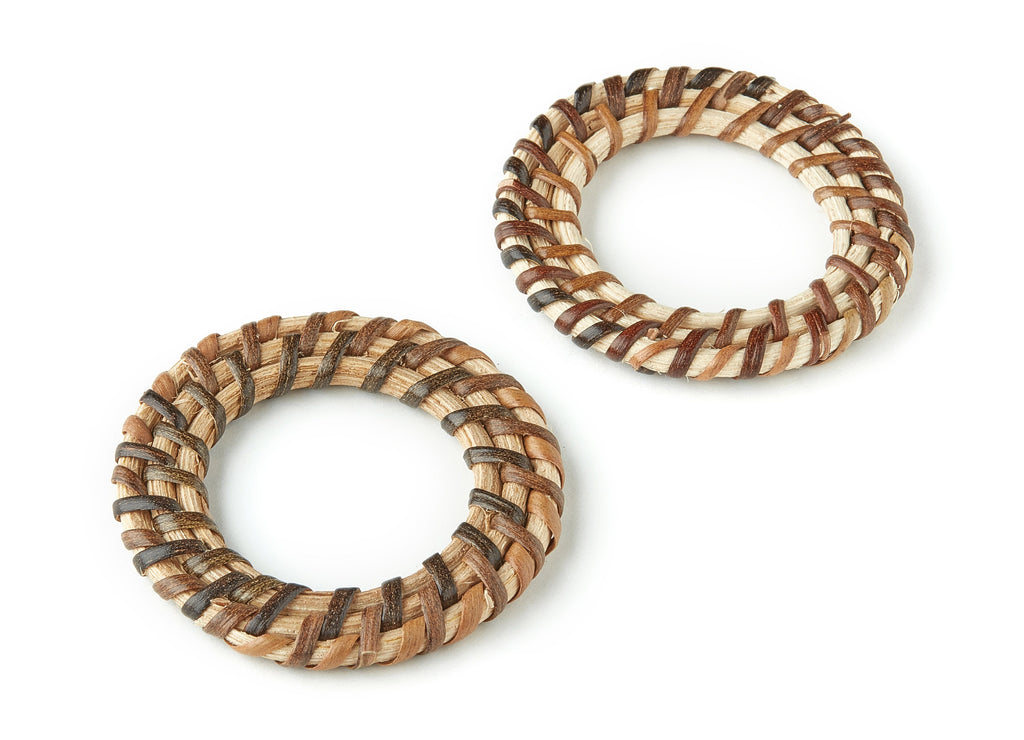 Handwoven Circle Rattan Charms - Circle Rattan Earrings and Pendant - Wooden Straw Earrings - Jewelry Handmade - 51.84x51.84x3.98mm - RT1218 - DOMEDBAZAAR