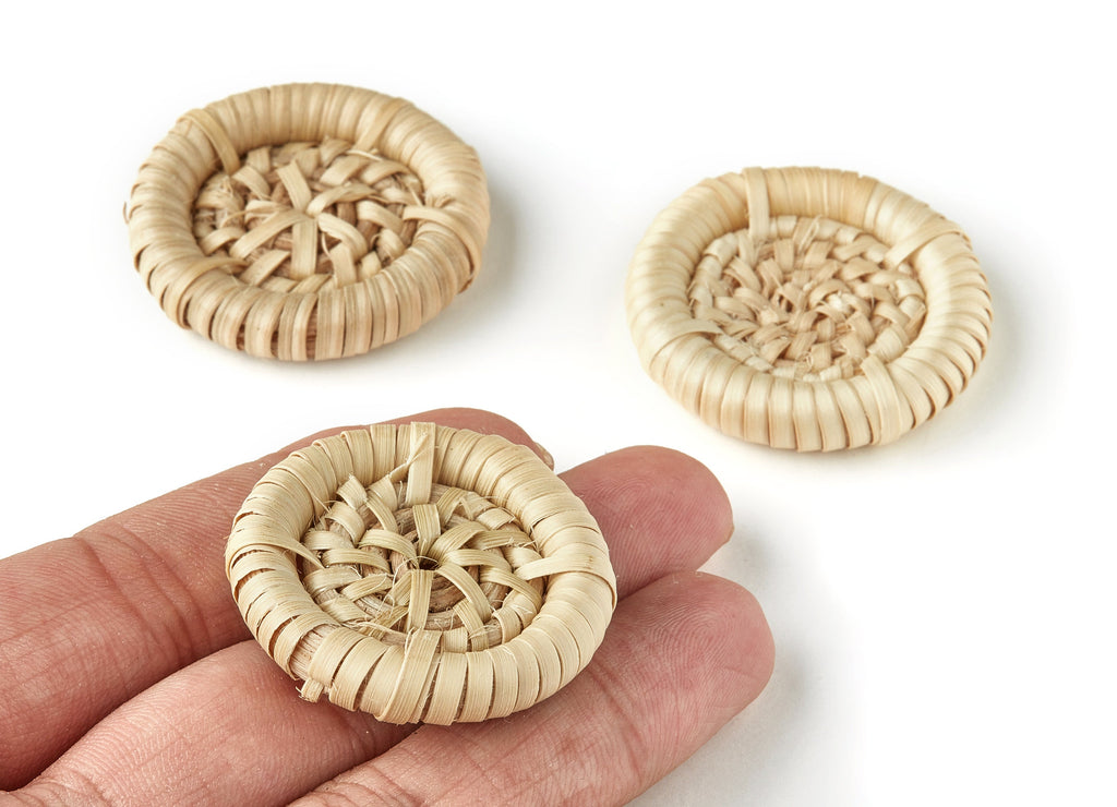Handwoven Rattan Round Charms - Round Rattan Earrings and Pendant - Wooden Straw Earrings - Jewelry Handmade - 39.63x39.63x7mm - RT1229 - DOMEDBAZAAR