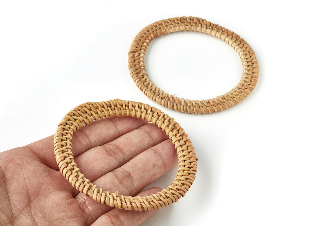 Handwoven Rattan Hoop Charms - Hoop Rattan Earrings and Pendant - Wooden Straw Earrings - Jewelry Handmade - 81.74x81.74x4.82mm - RT1251 - DOMEDBAZAAR
