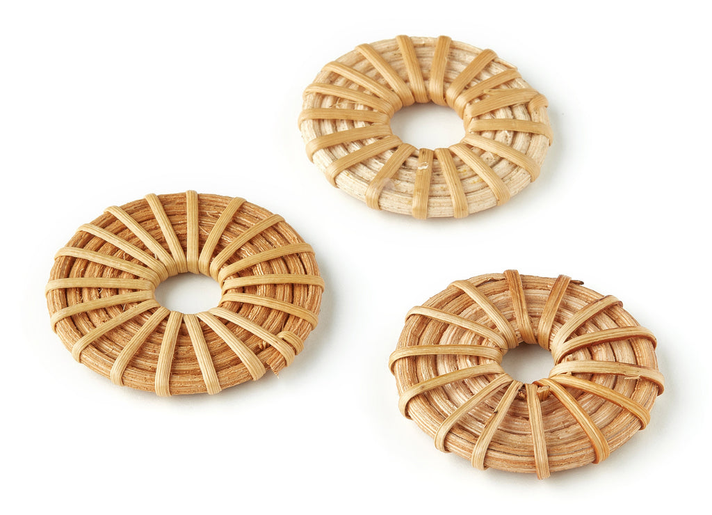 Handwoven Circle Rattan Charms - Circle Rattan Earrings and Pendant - Wooden Straw Earrings - Jewelry Handmade - 42.32x42.32x6.7mm - RT1231 - DOMEDBAZAAR