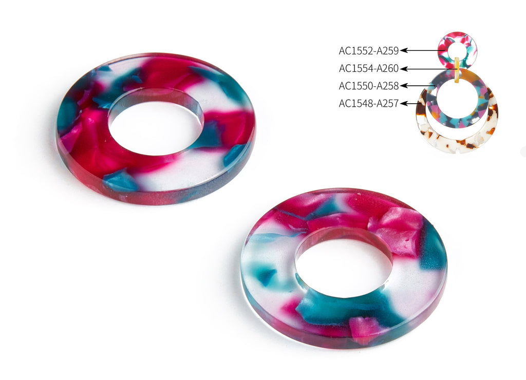 Acetate Hoop Earring Charms - Circle Pendant - Earring Findings - Jewelry Supplies - Color Code: A259 - 23.6x23.6x2.6mm - AC1552-A259 - DOMEDBAZAAR