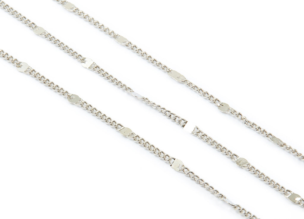 Hammered Satellite Curb Chain - Brass Chain - Silver Tone Plated Chain - Soldered Chain - 0.11&quot; x 0.08&quot; x 0.11&quot; - CC1106S - DOMEDBAZAAR