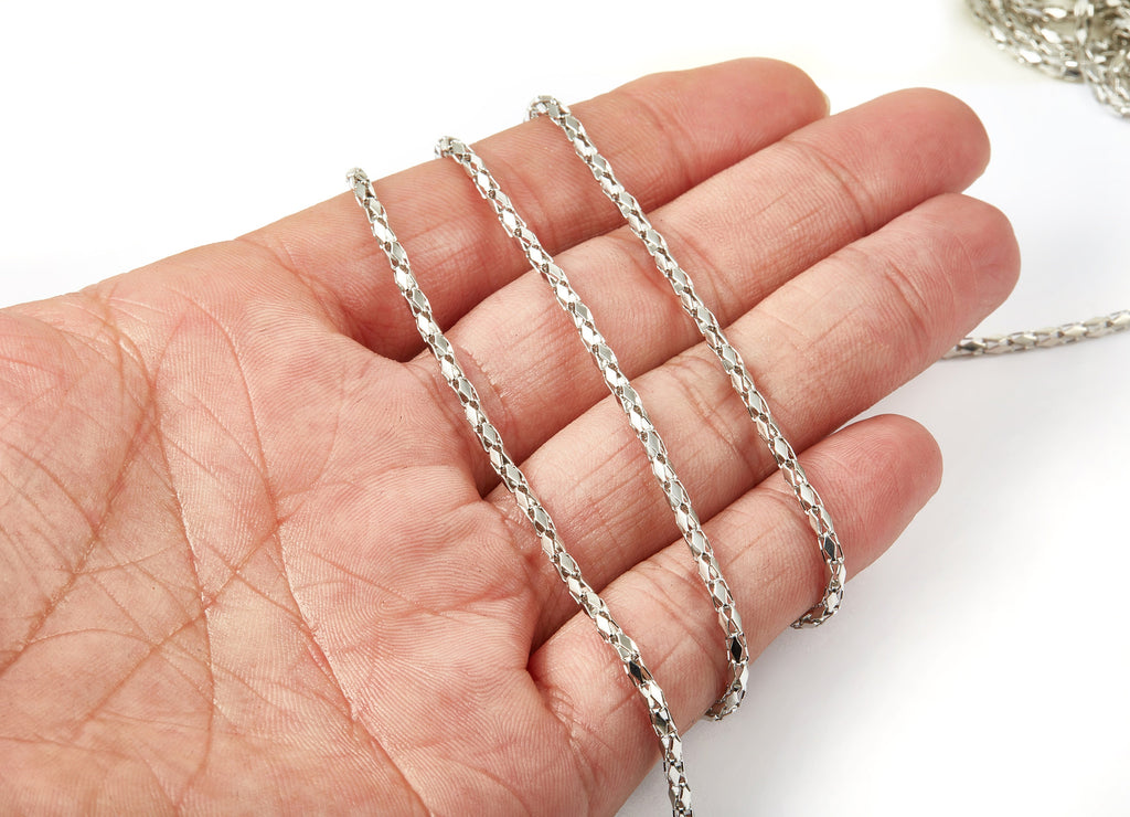 Hollow Mesh Chain - Round Hollow Mesh Snake Chain - Iron Necklace Chain - Silver Tone Plated - for Jewelry Making - 0.10&quot;  - CC1057 - DOMEDBAZAAR