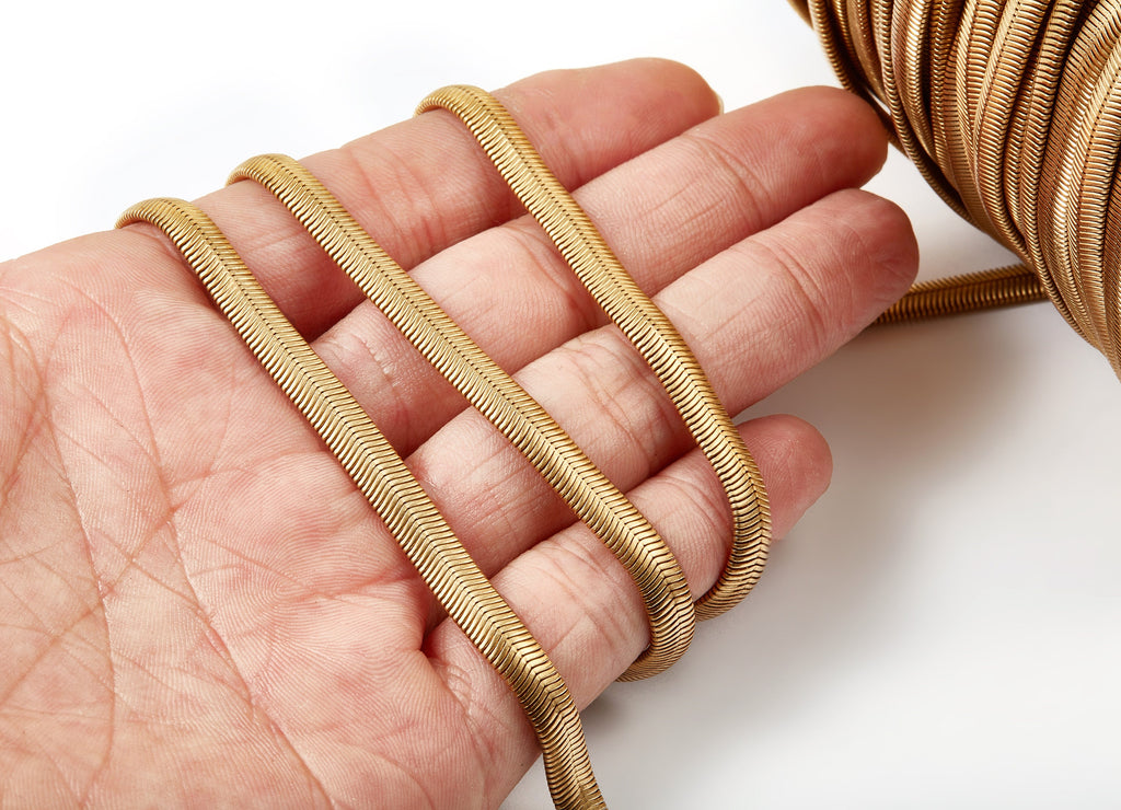 Flat Snake Chain - Wide Snake Chain - Raw Brass Chain -  for Necklace Bracelet Jewellery Making -0.24&quot; x 0.24&quot; x 0.10&quot; - CC1089 - DOMEDBAZAAR