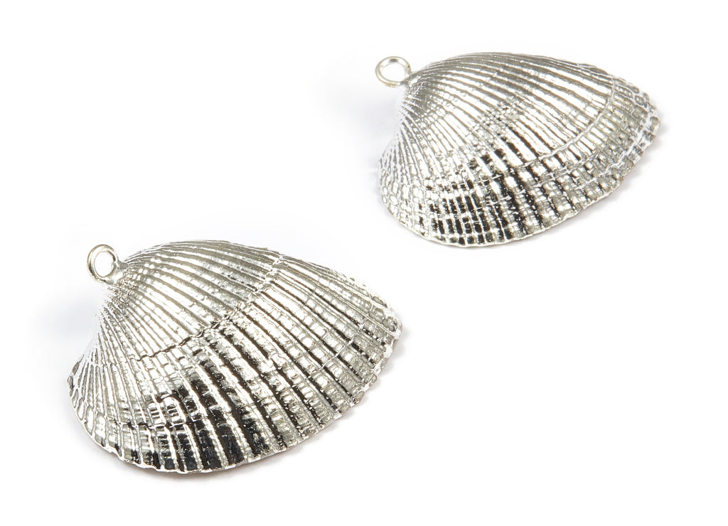 Mussel Shell Charms - Seashell Earrings and Pendant - Silver Tone Plated Earrings - 1 Hole - 30.43x26.97x1.88mm - SF1082 - DOMEDBAZAAR