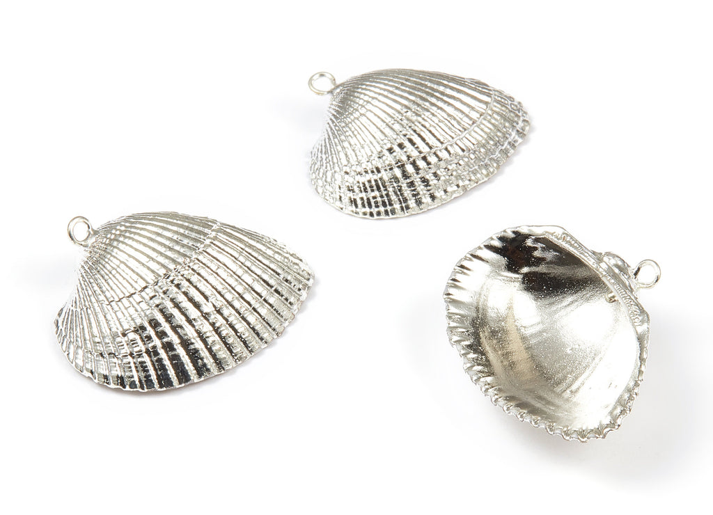 Mussel Shell Charms - Seashell Earrings and Pendant - Silver Tone Plated Earrings - 1 Hole - 30.43x26.97x1.88mm - SF1082 - DOMEDBAZAAR