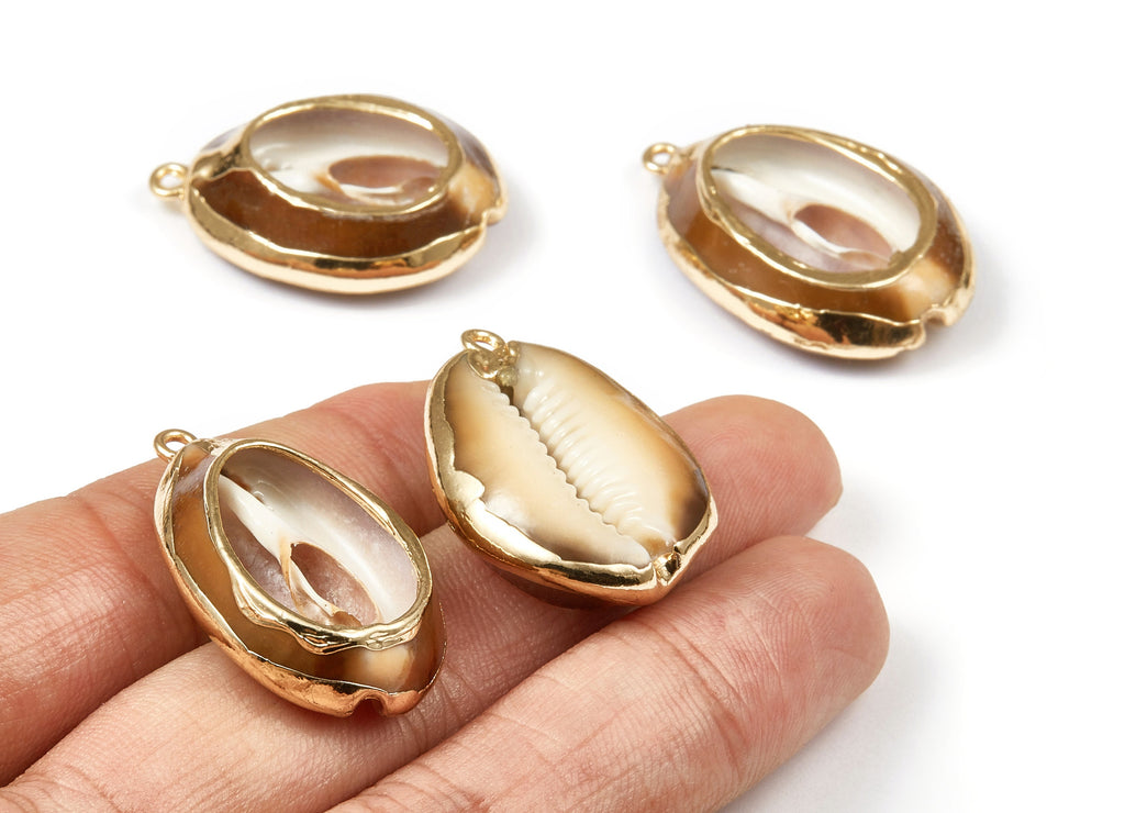Open Cowrie Charms - Mussel Shell Earrings - Cut Open Seashell Pendant - Natural Seashell Earrings - 32.82x22.95x8.28mm - SF1026 - DOMEDBAZAAR