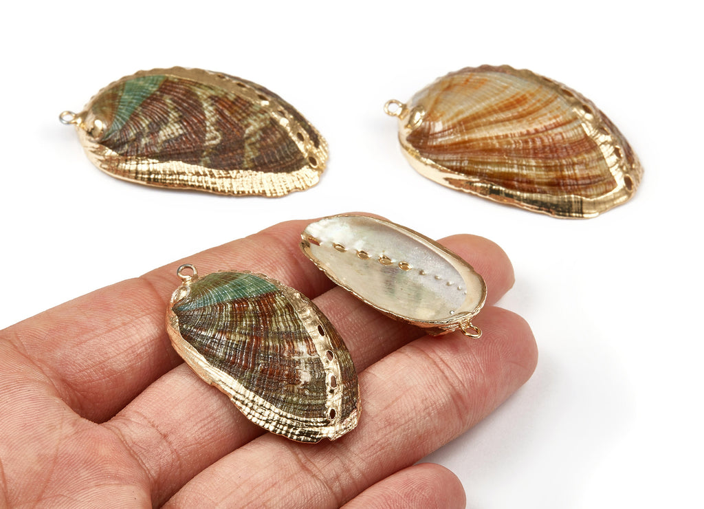 Mussel Shell Charms - Seashell Earrings and Pendant - Gold Tone Plated Earrings - 1 Hole - 49.17x28.5x7.07mm - SF1036 - DOMEDBAZAAR