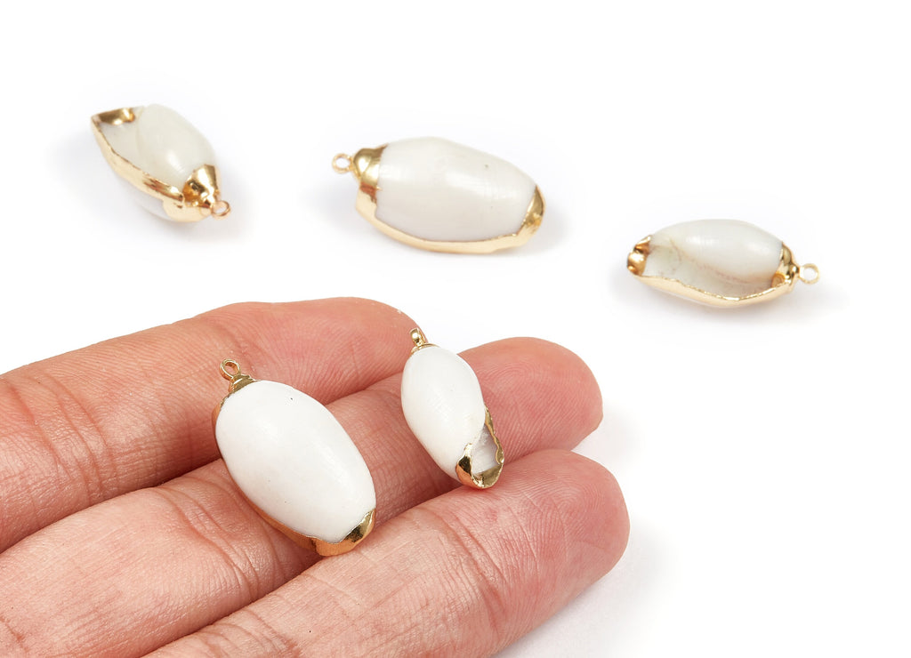 Whelk Seashell Charms - Whelk Shell Pendant - Natural Seashell Earrings - 1 Hole - 30.11x12.78x10.44mm - SF1061 - DOMEDBAZAAR