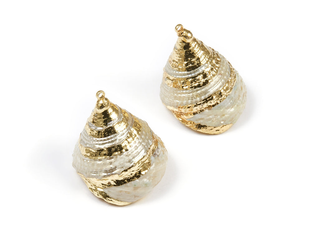 Cone Seashell Charms - Whelk Seashell Pendant - Natural Seashell Earrings - 1 Hole - 23.21x28.74x22.7mm - SF1072 - DOMEDBAZAAR
