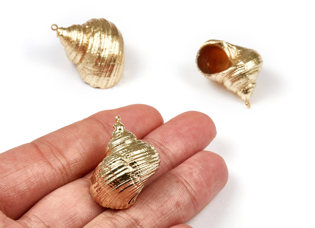 Whelk Seashell Charms - Whelk Shell Pendant - Natural Seashell Earrings - 1 Hole - 30.3x26.52x16.7mm - SF1074 - DOMEDBAZAAR