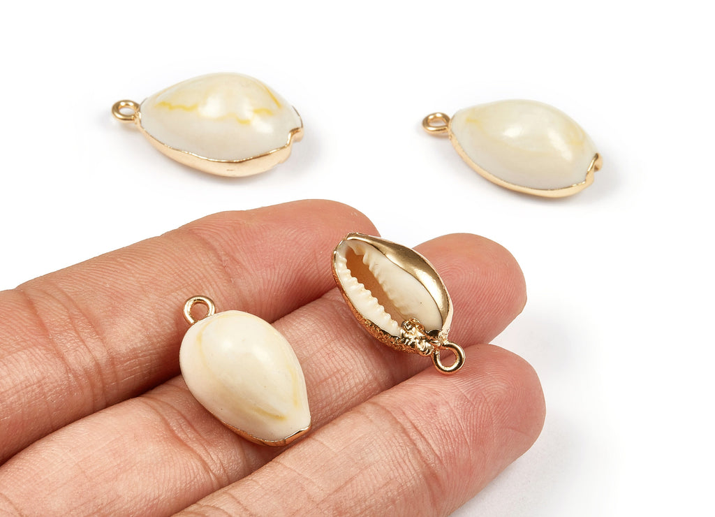 Cowrie Seashell Charms - Mussel Shell Earrings and Pendant - Gold Tone Plated Earrings - 1 Hole - 23.58x13.15x8.87mm - SF1038 - DOMEDBAZAAR