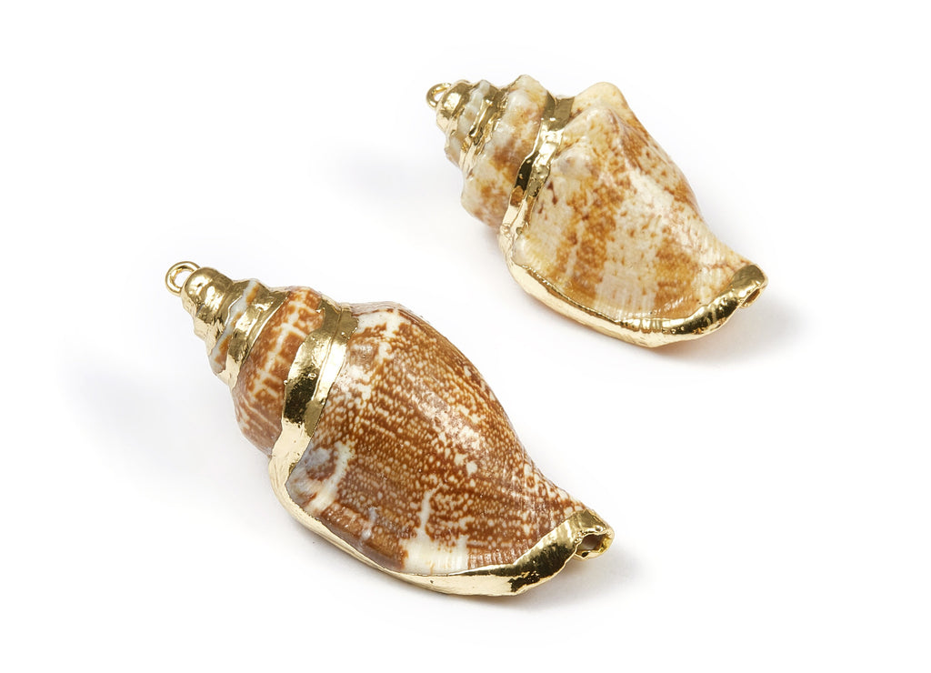 Whelk Seashell Charms - Seashell Pendant - Gold Tone Plated Earrings - Natural Seashell - 1 Hole - 47.89x23.17xmm - SF1076 - DOMEDBAZAAR