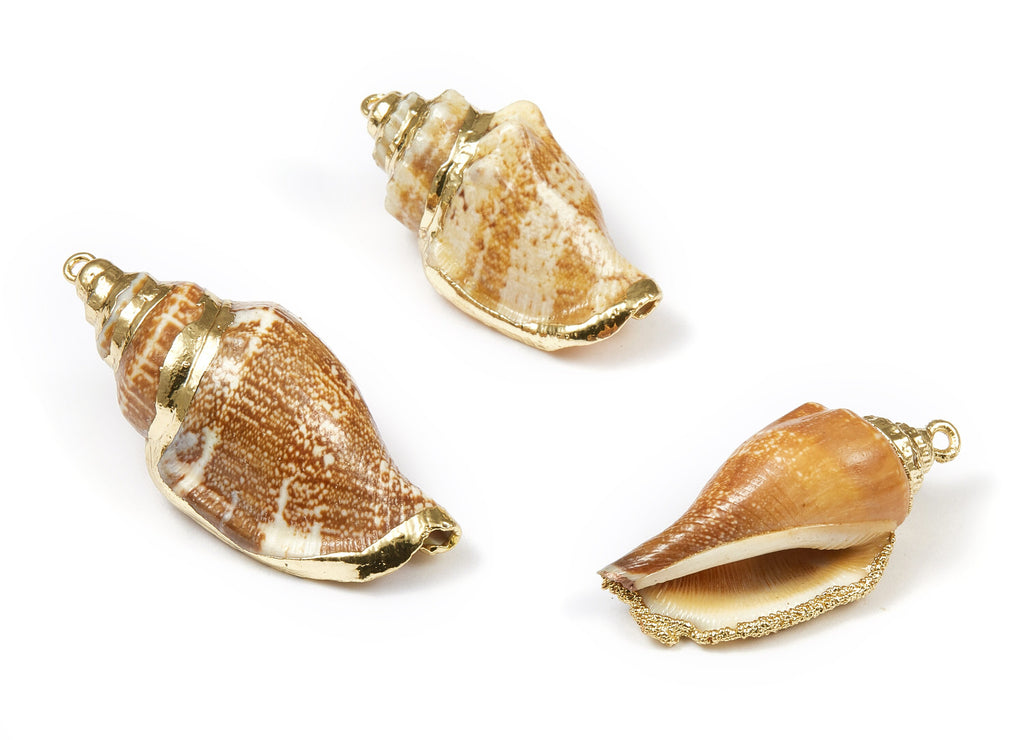 Whelk Seashell Charms - Seashell Pendant - Gold Tone Plated Earrings - Natural Seashell - 1 Hole - 47.89x23.17xmm - SF1076 - DOMEDBAZAAR