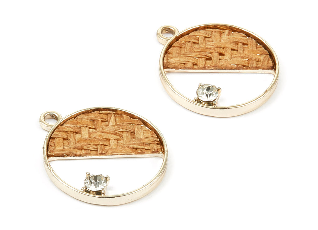 Handwoven Circle Rattan Charm - Alloy Circle Earrings and Pendant - Handwoven Alloy Earring - Gold Tone Plated - 27.49x23.48x2.25mm - RT1275 - DOMEDBAZAAR