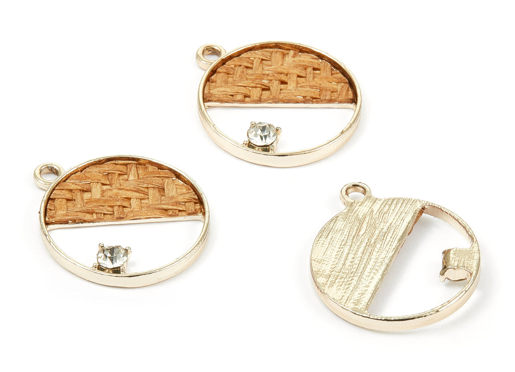 Handwoven Circle Rattan Charm - Alloy Circle Earrings and Pendant - Handwoven Alloy Earring - Gold Tone Plated - 27.49x23.48x2.25mm - RT1275 - DOMEDBAZAAR
