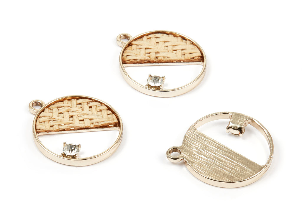 Handwoven Circle Rattan Charm - Alloy Circle Earrings and Pendant - Handwoven Alloy Earring - Gold Tone Plated - 27.49x23.48x2.25mm - RT1276 - DOMEDBAZAAR