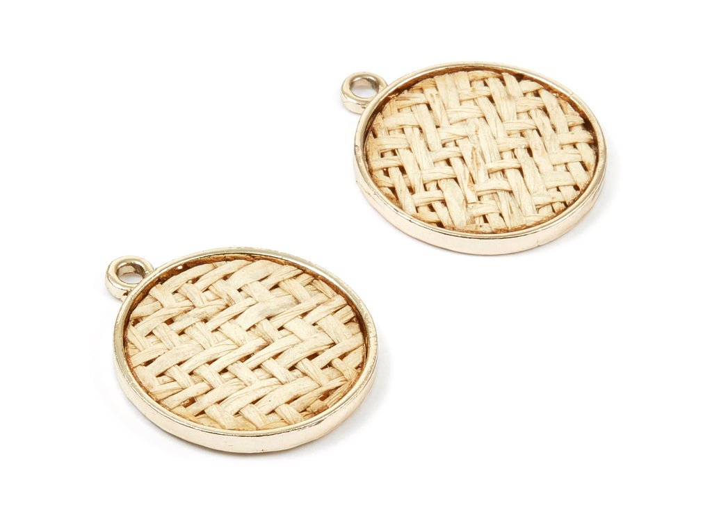 HandWoven Round Rattan Charms - Alloy Round Earrings and Pendant - HandWoven Alloy Earrings - Gold Tone Plated - 27.49x23.48x2.25mm - RT1279 - DOMEDBAZAAR