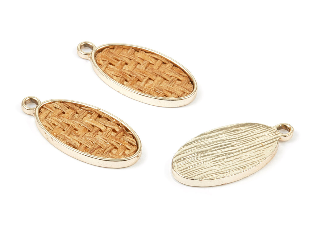 Handwoven Oval Rattan Charms - Alloy Oval Earrings and Pendant - Handwoven Alloy Earrings - Gold Tone Plated - 30.24x14.34x2.47mm - RT1265 - DOMEDBAZAAR