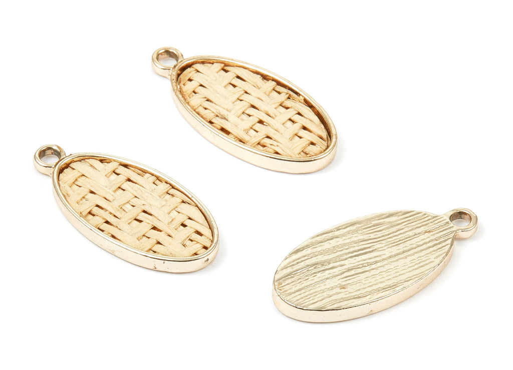 Handwoven Oval Rattan Charms - Alloy Oval Earrings and Pendant - Handwoven Alloy Earrings - Gold Tone Plated - 30.24x14.34x2.47mm - RT1266 - DOMEDBAZAAR