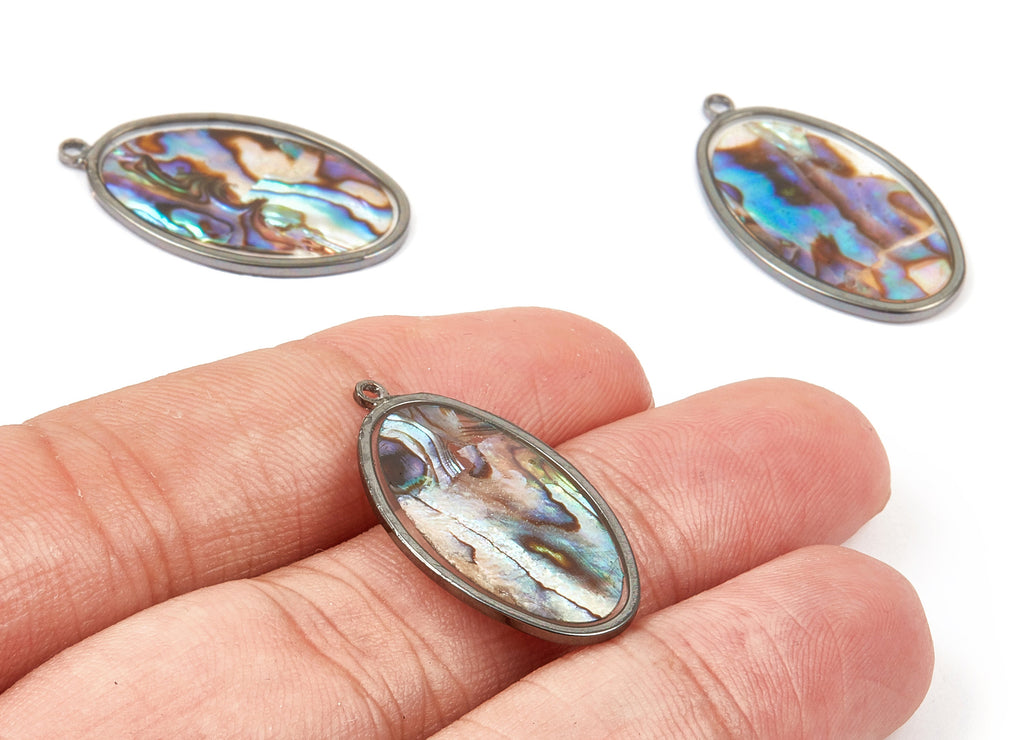 Abalone Shell Oval Charms - Natural Abalone Shell Oval Earrings - Abalone Shell Necklace Pendant - 28.9x16.26x1.28mm - SF1116 - DOMEDBAZAAR